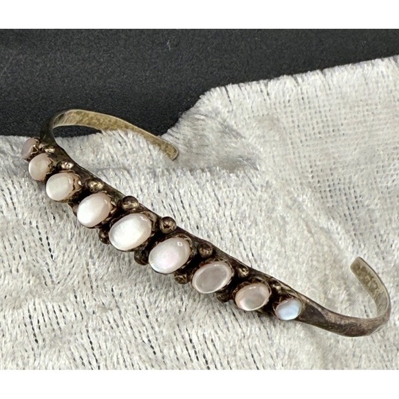 Vintage Sterling Silver Moon Stone Bracelet Cuff 6.5